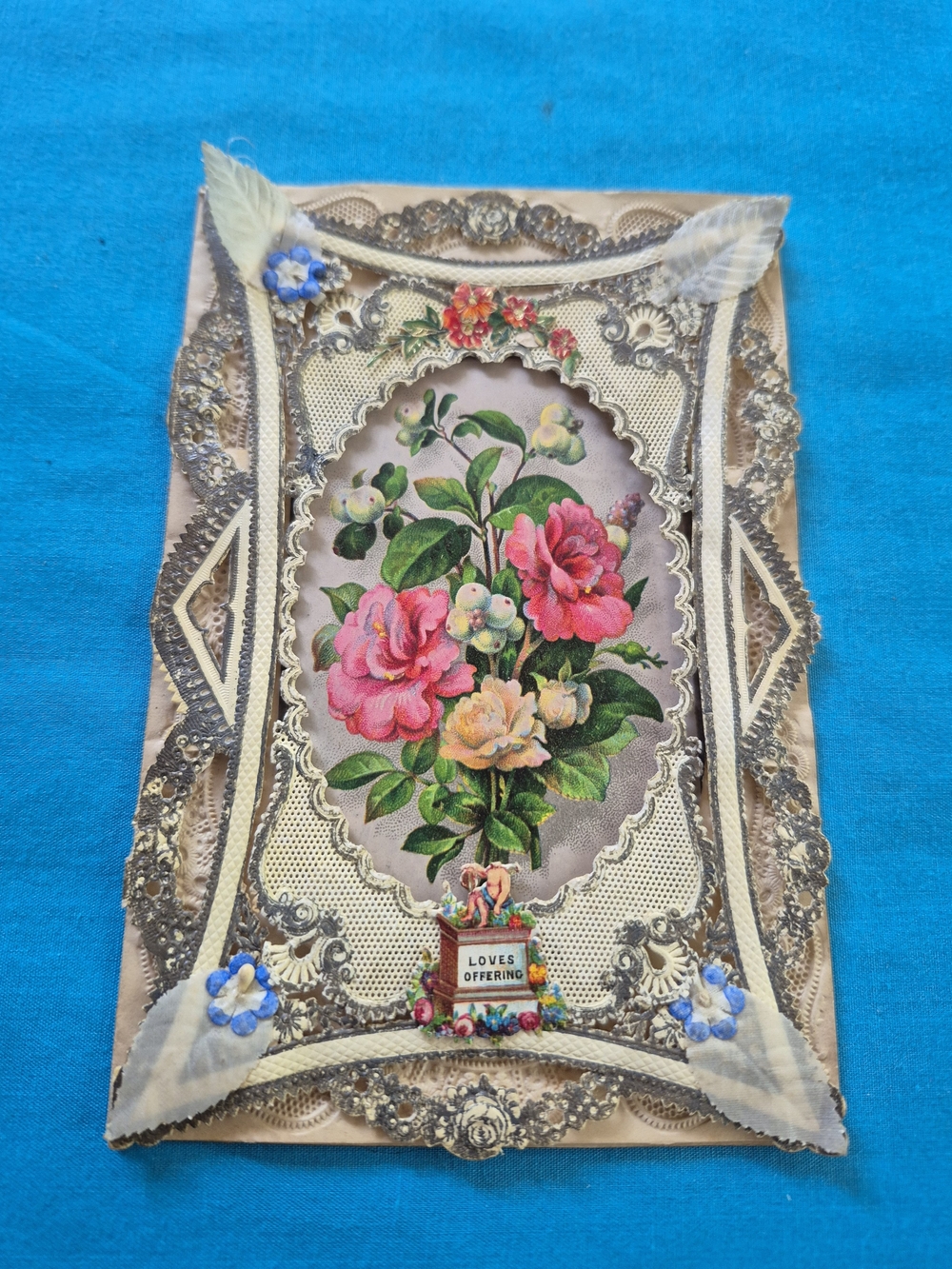 Antique Victorian Roses Embossed Lace Card Love Offering 3D Valentine